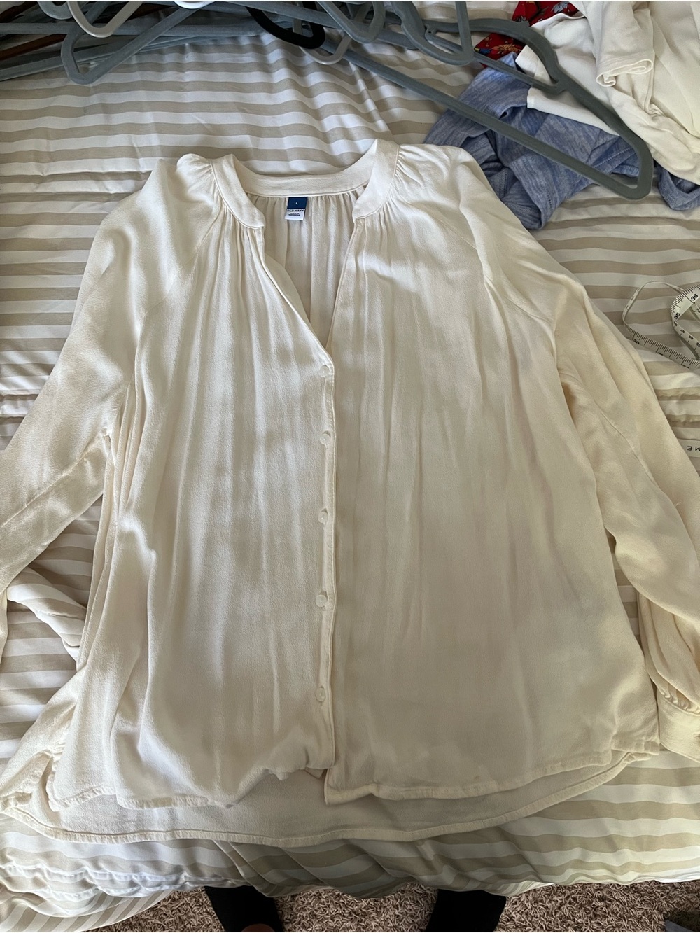 Old Navy Cream Button-Down Peasant Blouse
